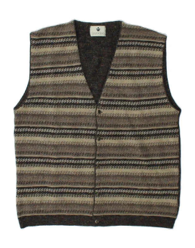 ENZO GOTI Womens Sleeveless Cardigan Sweater UK 18 XL Grey Striped Zippered Front Buttoned Front Snap Front ENZO GOTI Womens Sleeveless Cardigan Sweater UK 18 XL Grey Striped Zippered Front Buttoned Front Snap Front