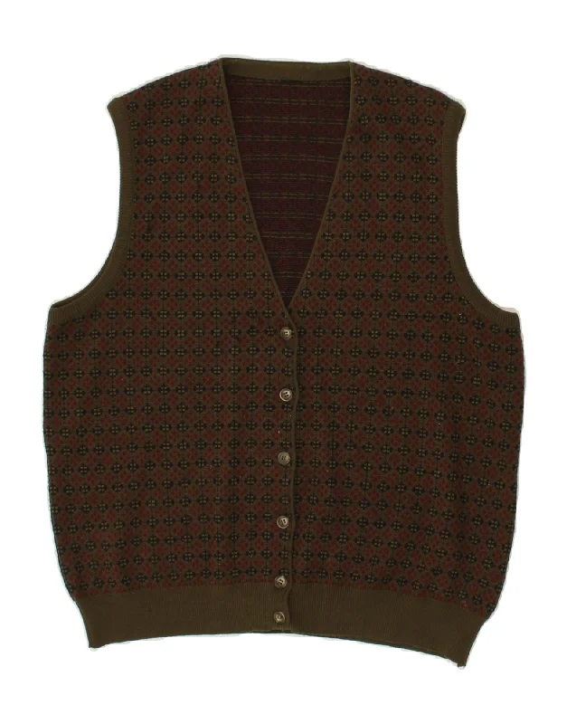 VINTAGE Womens Sleeveless Cardigan Sweater UK 18 XL Khaki Check Wool Wool Cardigan Cotton Cardigan Cashmere Cardigan