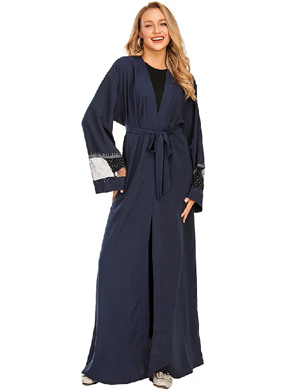 Muslim Cardigan for Women with Mesh Stitching and Hot Drilling Fleece Fabric Down Fabric Feather Fabric Muslim Cardigan for Women with Mesh Stitching and Hot Drilling Fleece Fabric Down Fabric Feather Fabric