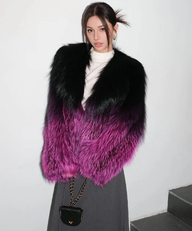 Women's Hot Pink & Black Gradient Silver Fox Fur Jacket Cotton Fabric Linen Fabric Terry Fabric Women's Hot Pink & Black Gradient Silver Fox Fur Jacket Cotton Fabric Linen Fabric Terry Fabric