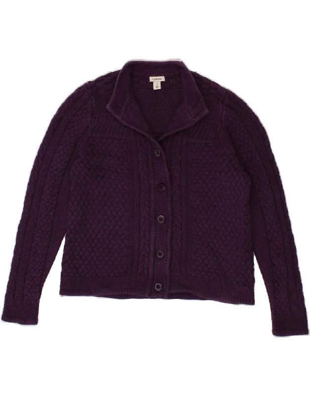 L.L.BEAN Womens Cardigan Sweater UK 8 Small Purple Seamless Knitted Crochet
