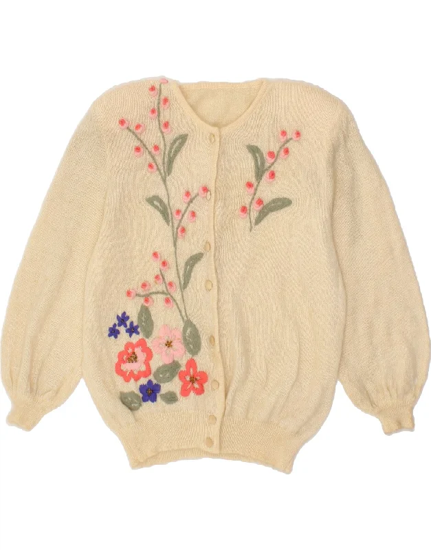 VINTAGE Womens Cardigan Sweater UK 16 Large White Floral Collared Crew Neck Turtle Neck VINTAGE Womens Cardigan Sweater UK 16 Large White Floral Collared Crew Neck Turtle Neck