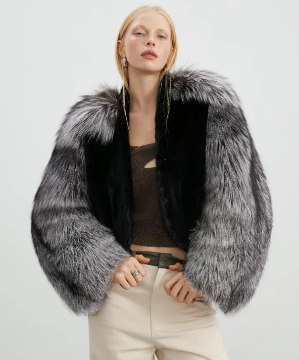 Women's Blackglama Mink & Silver Fox Jacket Oversized Jacket Tailored Jacket Straight Jacket Women's Blackglama Mink & Silver Fox Jacket Oversized Jacket Tailored Jacket Straight Jacket