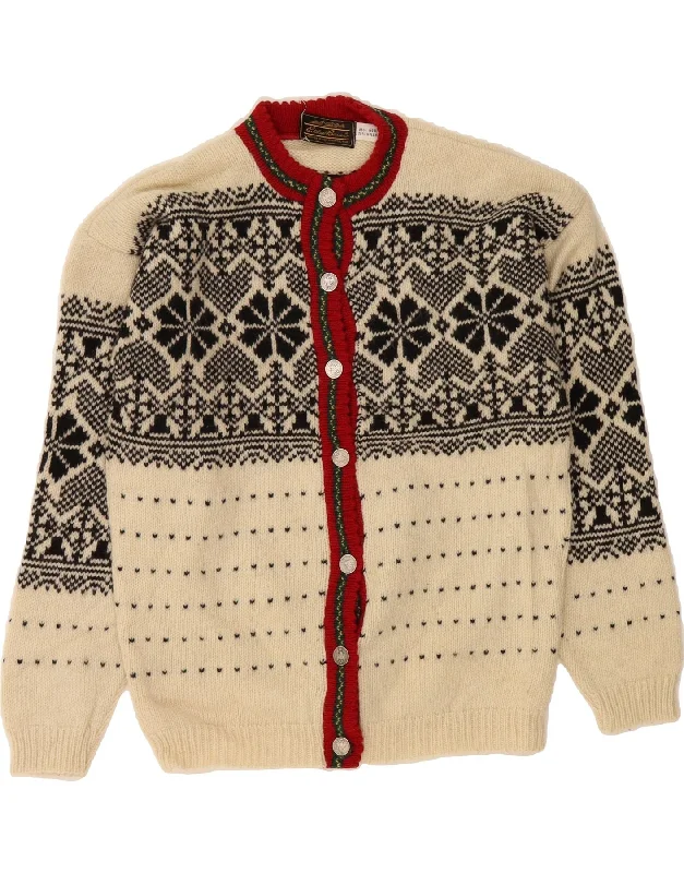 EDDIE BAUER Womens Cardigan Sweater UK 12 Medium Off White Fair Isle Wool Lightweight Heavyweight Midweight EDDIE BAUER Womens Cardigan Sweater UK 12 Medium Off White Fair Isle Wool Lightweight Heavyweight Midweight