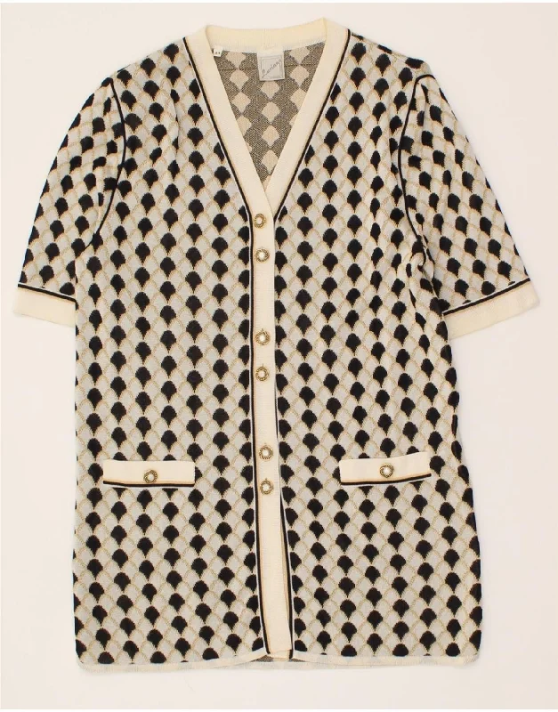 LUCIANA Womens Abstract Pattern Cardigan Sweater IT 44 Medium White Chenille Brocade Lace LUCIANA Womens Abstract Pattern Cardigan Sweater IT 44 Medium White Chenille Brocade Lace