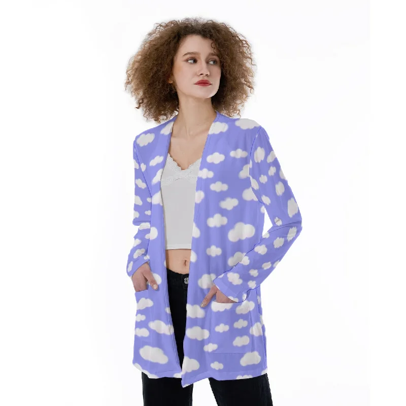 Dreamy Clouds Open Front Lightweight Cardigan With Pockets (Periwinkle) Cardigan Knitwear Sweater Dreamy Clouds Open Front Lightweight Cardigan With Pockets (Periwinkle) Cardigan Knitwear Sweater