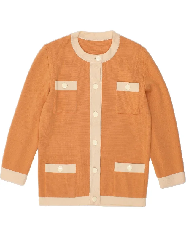 VINTAGE Womens Cardigan Sweater UK 14 Medium Orange Colourblock Houndstooth Herringbone Solid VINTAGE Womens Cardigan Sweater UK 14 Medium Orange Colourblock Houndstooth Herringbone Solid