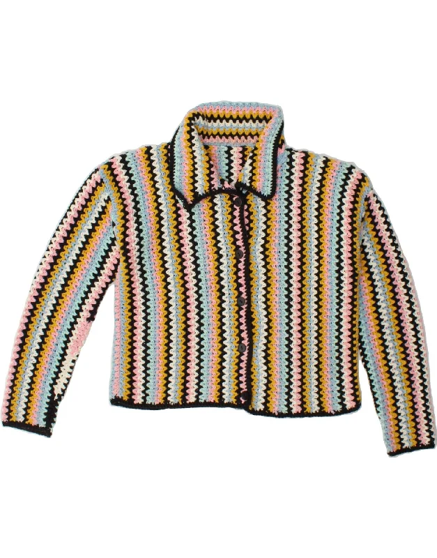 VINTAGE Womens Crop Cardigan Sweater UK 12 Medium Multicoloured Chevron Layered Multi-layer Single Layer VINTAGE Womens Crop Cardigan Sweater UK 12 Medium Multicoloured Chevron Layered Multi-layer Single Layer