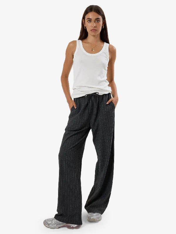 Colby Drawstring Pant - Charcoal Pinstripe Casual Yoga Pants