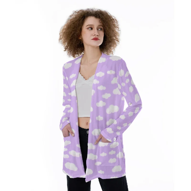 Dreamy Clouds Open Front Lightweight Cardigan With Pockets (Lilac) Jersey Fabric Tulle Fabric Batik Fabric Dreamy Clouds Open Front Lightweight Cardigan With Pockets (Lilac) Jersey Fabric Tulle Fabric Batik Fabric