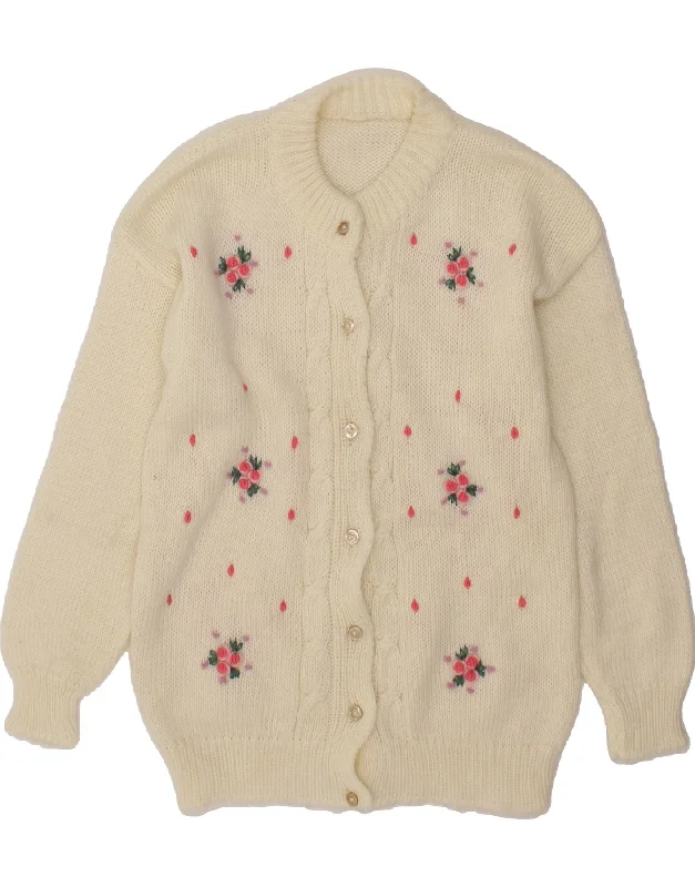 VINTAGE Womens Cardigan Sweater UK 16 Large Off White Floral Machine Wash Dry Clean Hand Wash VINTAGE Womens Cardigan Sweater UK 16 Large Off White Floral Machine Wash Dry Clean Hand Wash