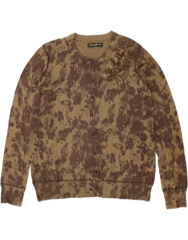 EDDIE BAUER Womens Cardigan Sweater UK 16 Large Brown Floral Beaded Cardigan Sequined Faux Fur EDDIE BAUER Womens Cardigan Sweater UK 16 Large Brown Floral Beaded Cardigan Sequined Faux Fur