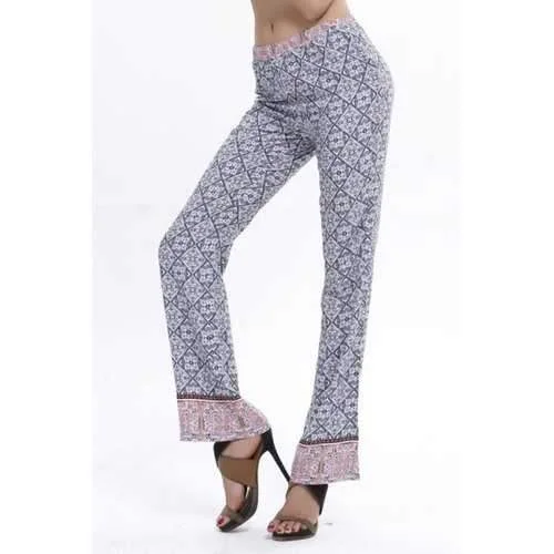 Stylish Elastic Waist Retro Print Flare Women's Pants - Light Gray L Trendy Work Pants Stylish Elastic Waist Retro Print Flare Women's Pants - Light Gray L Trendy Work Pants