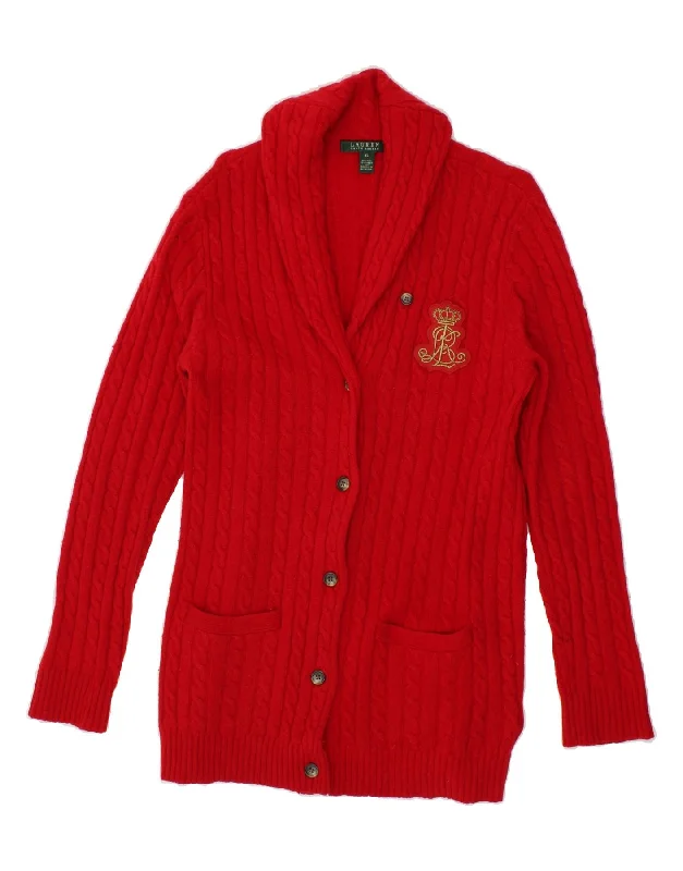 RALPH LAUREN Womens Longline Cardigan Sweater UK 18 XL Red Wool Front Pockets Side Pockets Patch Pockets RALPH LAUREN Womens Longline Cardigan Sweater UK 18 XL Red Wool Front Pockets Side Pockets Patch Pockets