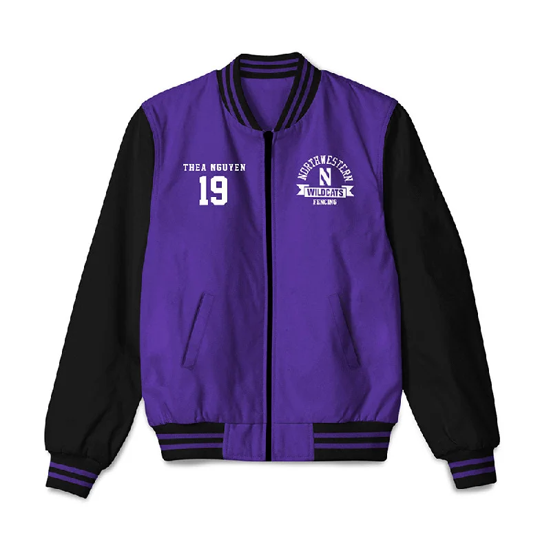 Northwestern - NCAA Women's Fencing : Thea Nguyen - Bomber Jacket Hoodie Zip-Up Jacket Button-Up Jacket Northwestern - NCAA Women's Fencing : Thea Nguyen - Bomber Jacket Hoodie Zip-Up Jacket Button-Up Jacket