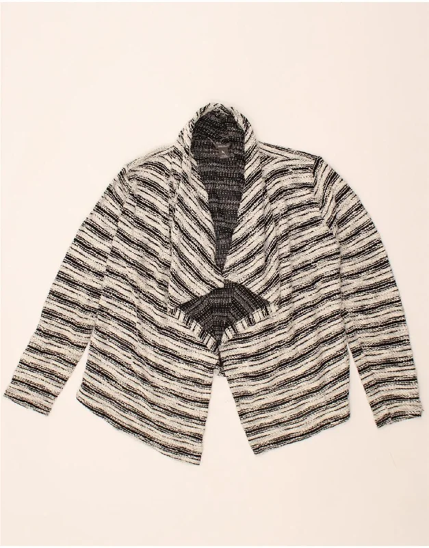 EDDIE BAUER Womens Asymmetric Cardigan Sweater UK 14 Large White Striped Real Fur Shearling Chenille EDDIE BAUER Womens Asymmetric Cardigan Sweater UK 14 Large White Striped Real Fur Shearling Chenille