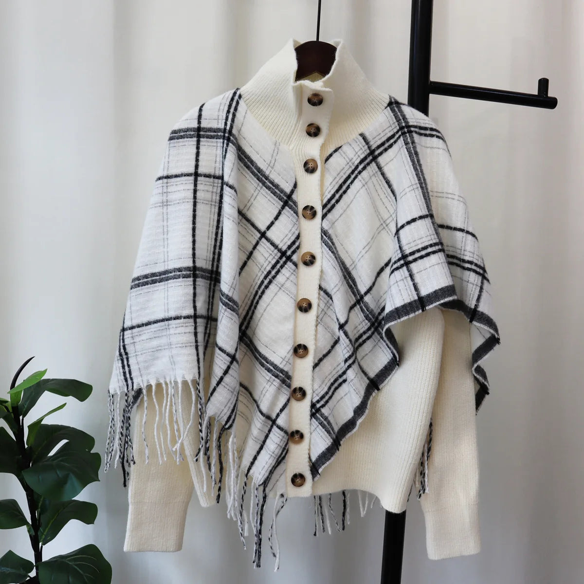 2024 Spring ladies long sleeve mock neck elegant cardigan classic Plaid shawl coat high quality sweater coat Real Fur Shearling Chenille 2024 Spring ladies long sleeve mock neck elegant cardigan classic Plaid shawl coat high quality sweater coat Real Fur Shearling Chenille