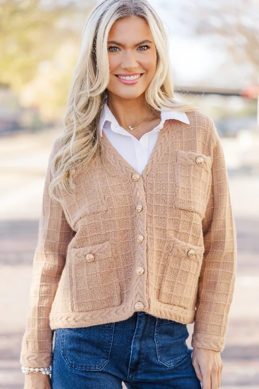 Timeless Treasures Camel Brown Textured Cardigan Welt Pockets Slit Pockets Flap Pockets Timeless Treasures Camel Brown Textured Cardigan Welt Pockets Slit Pockets Flap Pockets