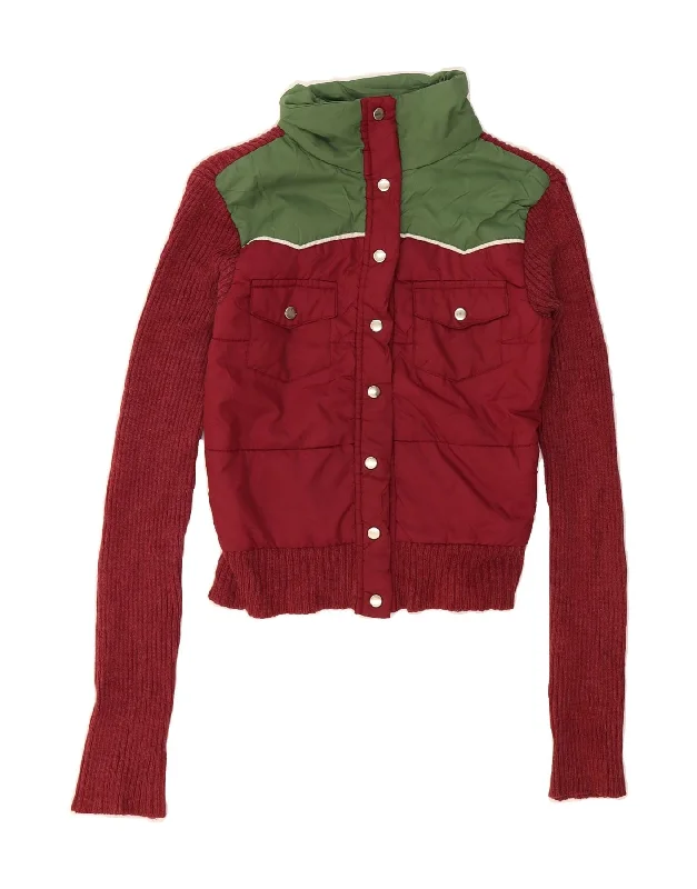 MOSSIMO Womens Crop Cardigan Sweater UK 10 Small Maroon Colourblock Ramie Terry Terry Cloth Terry Knit MOSSIMO Womens Crop Cardigan Sweater UK 10 Small Maroon Colourblock Ramie Terry Terry Cloth Terry Knit