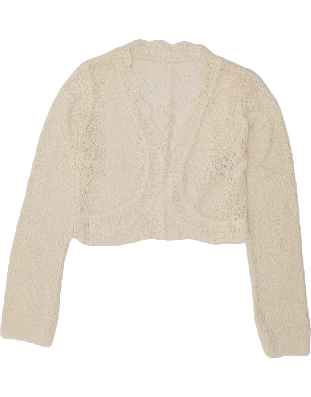 VINTAGE Womens Crop Cardigan Top UK 8 Small White Cotton Open Front Closed Front Wrap Front VINTAGE Womens Crop Cardigan Top UK 8 Small White Cotton Open Front Closed Front Wrap Front