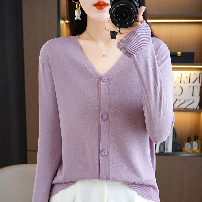 Thin Solid V-Neck Ice Silk Knitted Long Sleeve Cardigan Fashion V-Neck Top for Women Button Cardigan Zip Cardigan Pullover Cardigan Thin Solid V-Neck Ice Silk Knitted Long Sleeve Cardigan Fashion V-Neck Top for Women Button Cardigan Zip Cardigan Pullover Cardigan