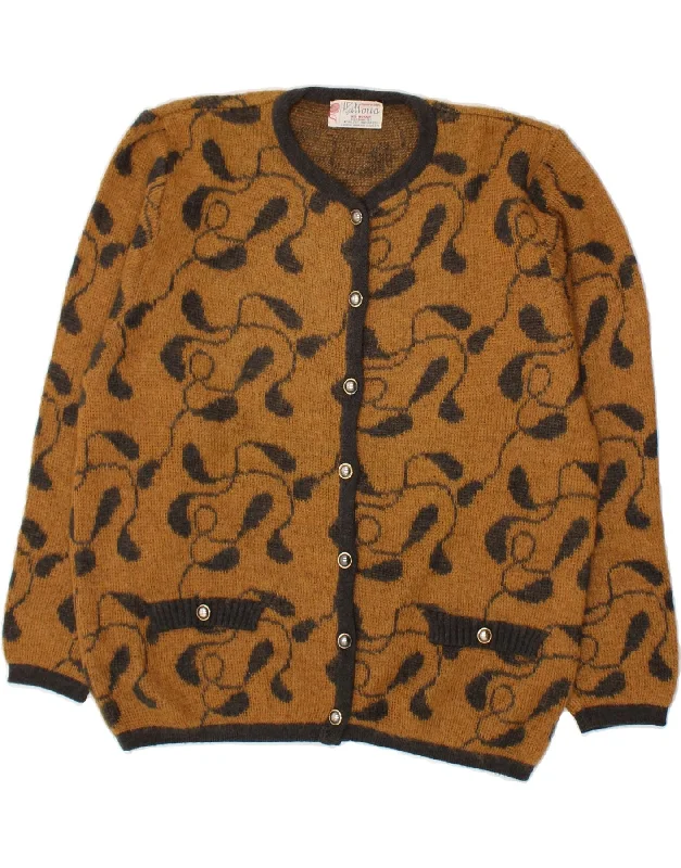 VITTORIA Womens Abstract Pattern Cardigan Sweater UK 16 Large Brown Mohair Mesh Fabric Canvas Fabric Denim Fabric VITTORIA Womens Abstract Pattern Cardigan Sweater UK 16 Large Brown Mohair Mesh Fabric Canvas Fabric Denim Fabric