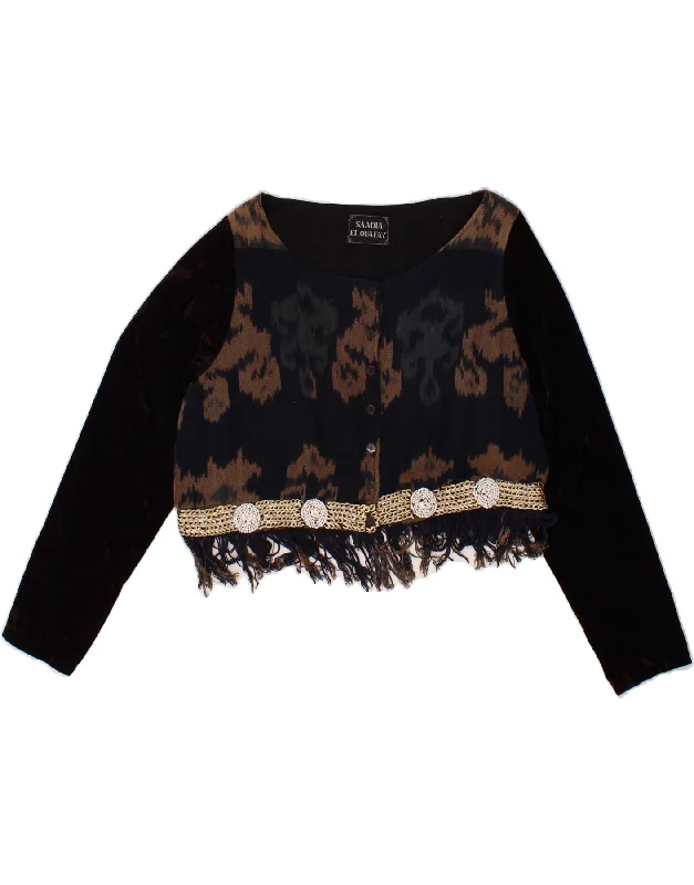 VINTAGE Womens Crop Cardigan Sweater UK 16 Large Navy Blue Colourblock Handmade Hand-knitted Hand-woven VINTAGE Womens Crop Cardigan Sweater UK 16 Large Navy Blue Colourblock Handmade Hand-knitted Hand-woven
