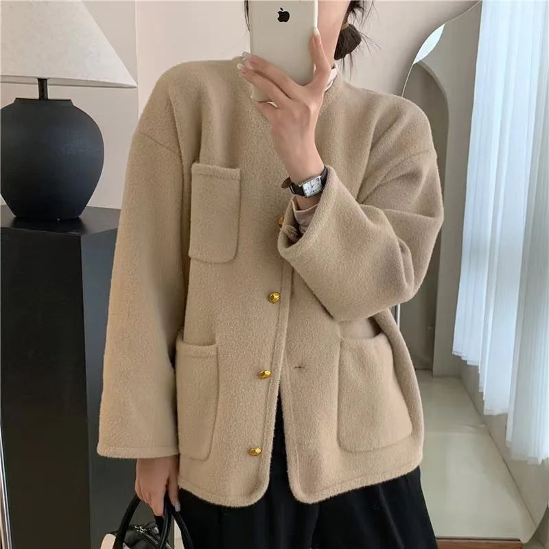 2024 Spring woman crew neck long sleeve elegant cardigan high quality sweater coat Seamless Knitted Crochet 2024 Spring woman crew neck long sleeve elegant cardigan high quality sweater coat Seamless Knitted Crochet