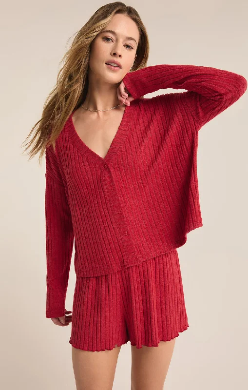 Z-Supply Mara Long Sleeve Cardigan Top - HAUTE RED Mesh Blend Leather Blend Suede Blend Z-Supply Mara Long Sleeve Cardigan Top - HAUTE RED Mesh Blend Leather Blend Suede Blend