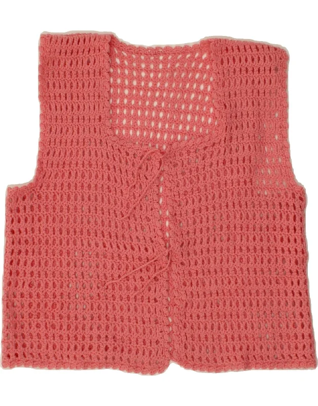 VINTAGE Womens Sleeveless Crochet Cardigan Top UK 12 Medium Pink Fleece Fabric Down Fabric Feather Fabric VINTAGE Womens Sleeveless Crochet Cardigan Top UK 12 Medium Pink Fleece Fabric Down Fabric Feather Fabric