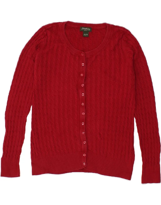 EDDIE BAUER Womens Cardigan Sweater UK 16 Large Red Cotton Soft Cozy Warm