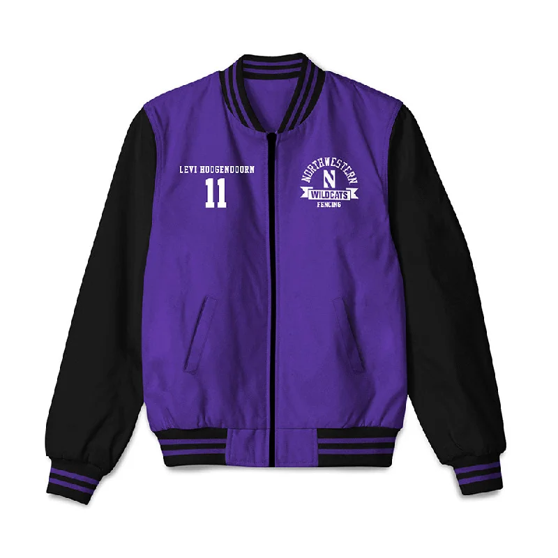 Northwestern - NCAA Women's Fencing : Levi Hoogendoorn - Bomber Jacket Trench Coat Raincoat Waterproof Jacket Northwestern - NCAA Women's Fencing : Levi Hoogendoorn - Bomber Jacket Trench Coat Raincoat Waterproof Jacket
