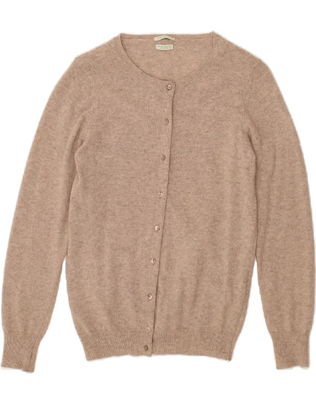 BENETTON Womens Cardigan Sweater UK 10 Small Beige Merino Wool Silk Blend Satin Velvet BENETTON Womens Cardigan Sweater UK 10 Small Beige Merino Wool Silk Blend Satin Velvet