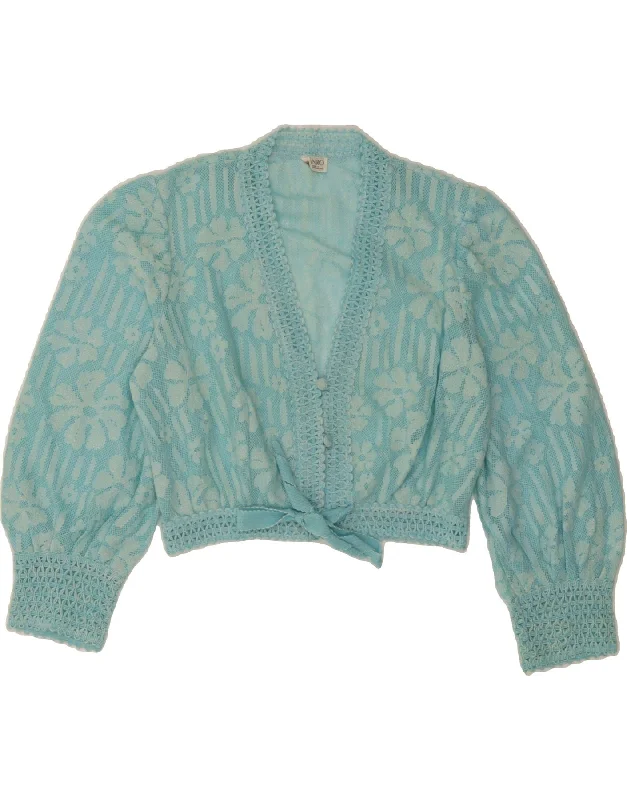 HANRO Womens Crop Front Tie Cardigan Top EU 40 Medium Turquoise Floral Print Jacquard Patchwork HANRO Womens Crop Front Tie Cardigan Top EU 40 Medium Turquoise Floral Print Jacquard Patchwork