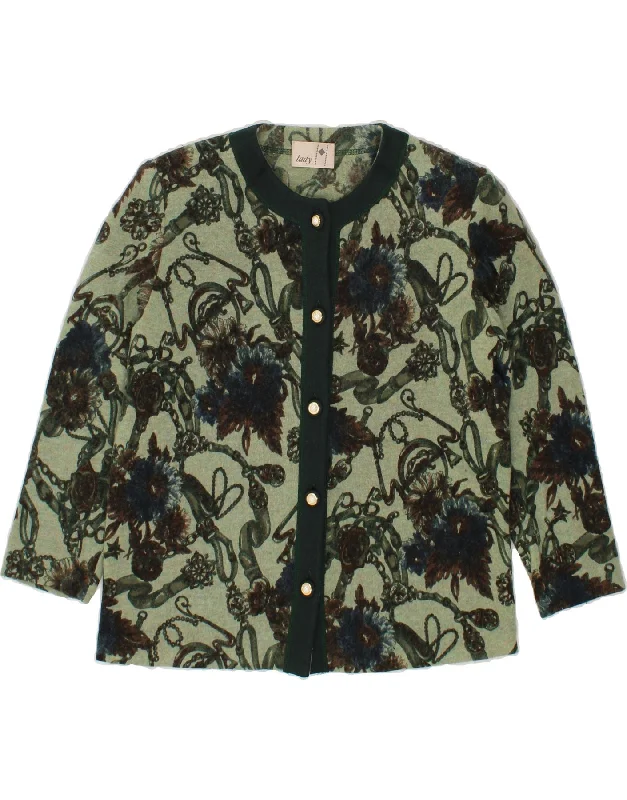 BY LADY Womens 3/4 Sleeve Cardigan Sweater UK 16 Large Green Floral Cable Knit Ribbed Knit Lace Knit BY LADY Womens 3/4 Sleeve Cardigan Sweater UK 16 Large Green Floral Cable Knit Ribbed Knit Lace Knit