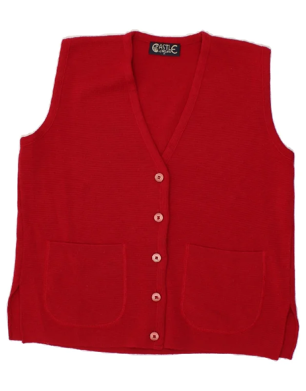 CASTLE OF IRELAND Womens Sleeveless Cardigan Sweater UK 14 Medium Red Wool Velvet Chenille Corduroy CASTLE OF IRELAND Womens Sleeveless Cardigan Sweater UK 14 Medium Red Wool Velvet Chenille Corduroy