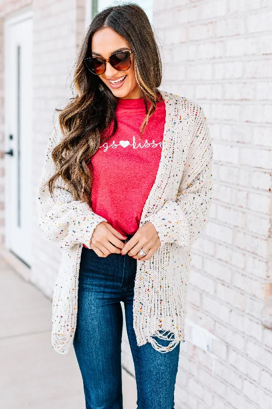 Top Of The List Ivory White Confetti Cardigan Boxy Cardigan Fitted Cardigan A-Line