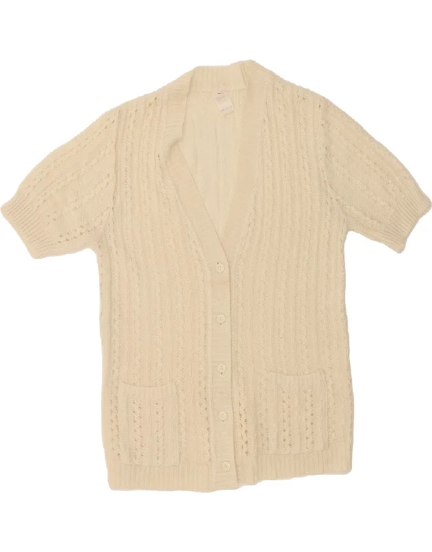 VINTAGE Womens Short Sleeve Cardigan Sweater IT 42 Medium White Stretchy Elastic Breathable VINTAGE Womens Short Sleeve Cardigan Sweater IT 42 Medium White Stretchy Elastic Breathable