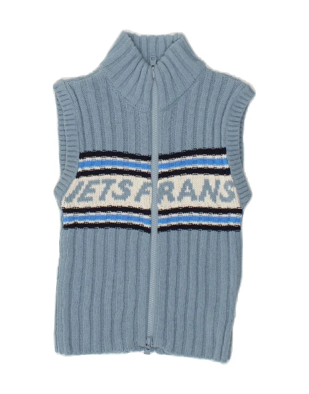 IETS FRANS Womens Graphic Sleeveless Cardigan Sweater UK 4 XS Blue Striped Fleece Fabric Down Fabric Feather Fabric IETS FRANS Womens Graphic Sleeveless Cardigan Sweater UK 4 XS Blue Striped Fleece Fabric Down Fabric Feather Fabric