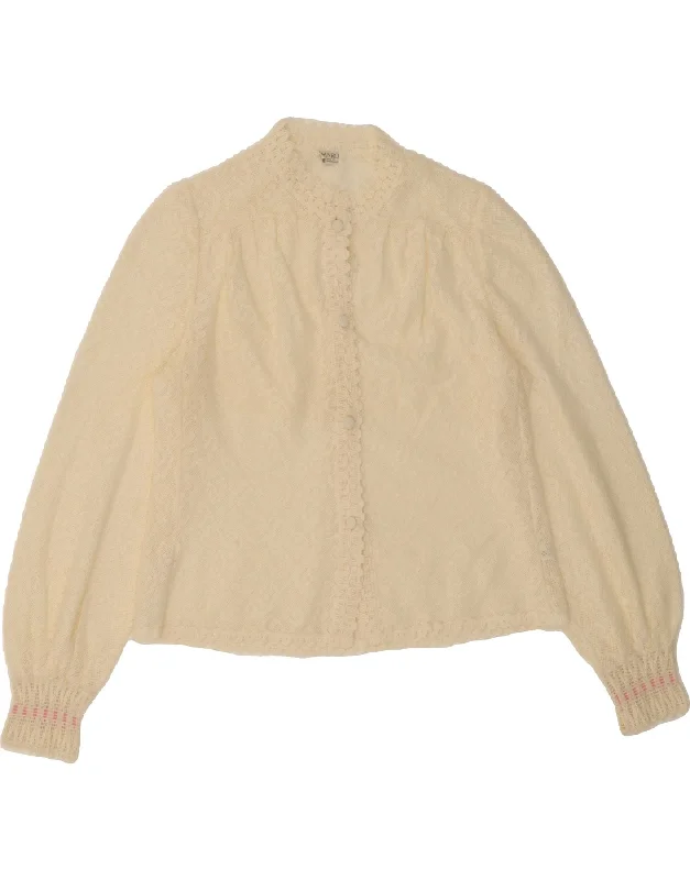 HANRO Womens Cardigan Top EU 38 Medium Off White Polyester Houndstooth Herringbone Solid HANRO Womens Cardigan Top EU 38 Medium Off White Polyester Houndstooth Herringbone Solid