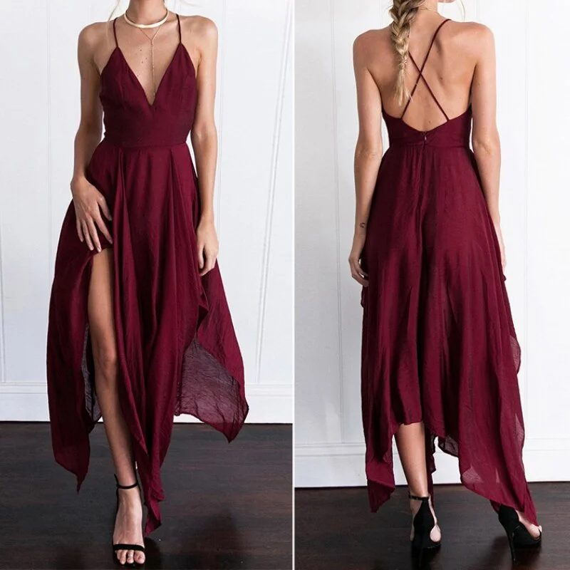 StoreXQ New Women Sexy Party Dress Spaghetti Strap V-neck Sleeveless Chiffon High Slit Irregular Mid Long Dress Vestidos Tunics Denim casual StoreXQ New Women Sexy Party Dress Spaghetti Strap V-neck Sleeveless Chiffon High Slit Irregular Mid Long Dress Vestidos Tunics Denim casual