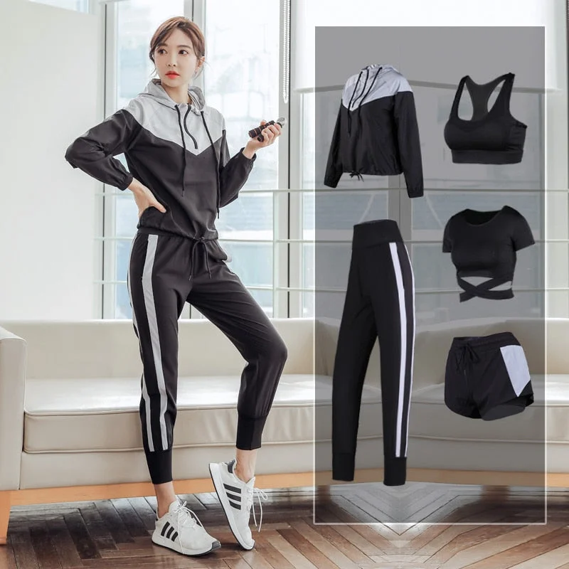 High Waist Pants+Shirt+Bra+Shorts+Coats Running suits Plaid Checkered Coat