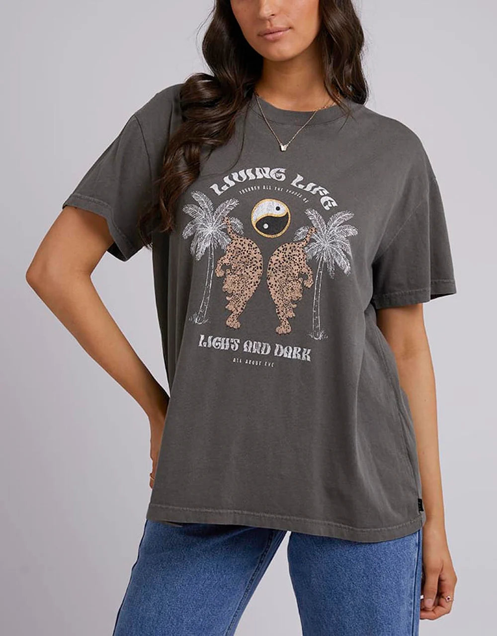 ALL ABOUT EVE Living Life Standard Womens Tee - Charcoal Layered Multi-layer Single Layer ALL ABOUT EVE Living Life Standard Womens Tee - Charcoal Layered Multi-layer Single Layer