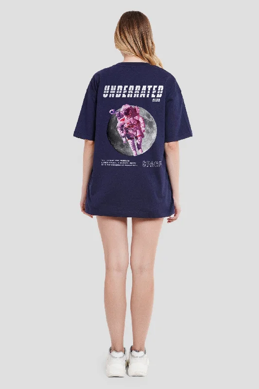Chill Space Navy Blue Oversized Fit T-Shirt Women Anti-Pilling Machine Wash Handmade Chill Space Navy Blue Oversized Fit T-Shirt Women Anti-Pilling Machine Wash Handmade