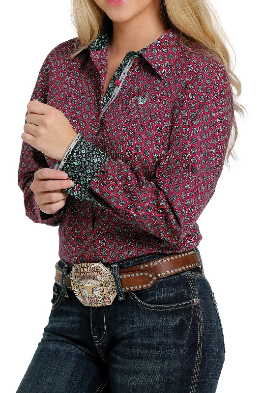 Cinch Ladies Button Down L/S Shirt - Pink/Black/White MSW9165015 Mesh Fabric Canvas Fabric Denim Fabric Cinch Ladies Button Down L/S Shirt - Pink/Black/White MSW9165015 Mesh Fabric Canvas Fabric Denim Fabric