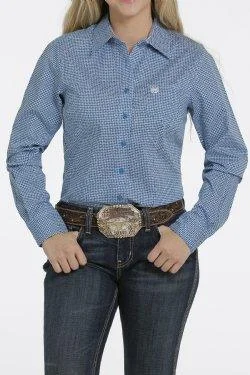Cinch Women's Blue & White Button Up Western Shirt MSW9164181 Welt Pockets Slit Pockets Cinch Women's Blue & White Button Up Western Shirt MSW9164181 Welt Pockets Slit Pockets