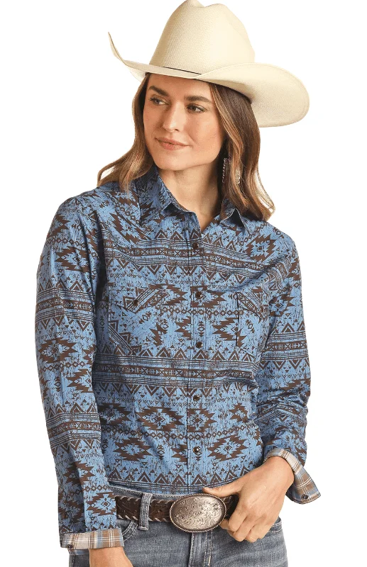 Rock & Roll Cowgirl Blue Horizontal Distressed Aztec Print Snap Up Western Shirt R4S3272 Notch Collar Peter Pan Collar Cowl Neck Rock & Roll Cowgirl Blue Horizontal Distressed Aztec Print Snap Up Western Shirt R4S3272 Notch Collar Peter Pan Collar Cowl Neck