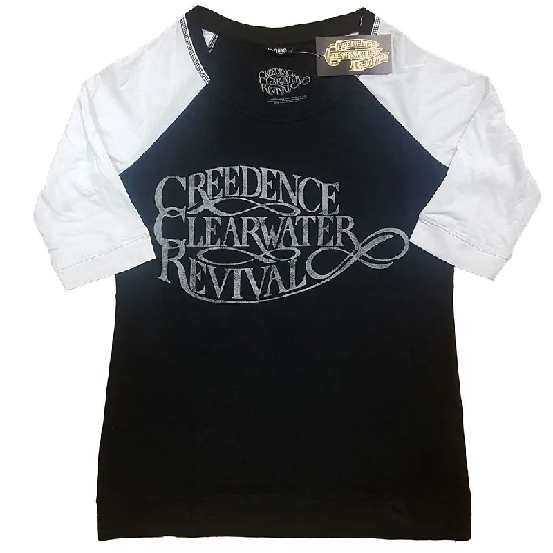 Creedence Clearwater Revival Vintage Logo Ladies Raglan T-Shirt Notch Collar Peter Pan Collar Cowl Neck Creedence Clearwater Revival Vintage Logo Ladies Raglan T-Shirt Notch Collar Peter Pan Collar Cowl Neck
