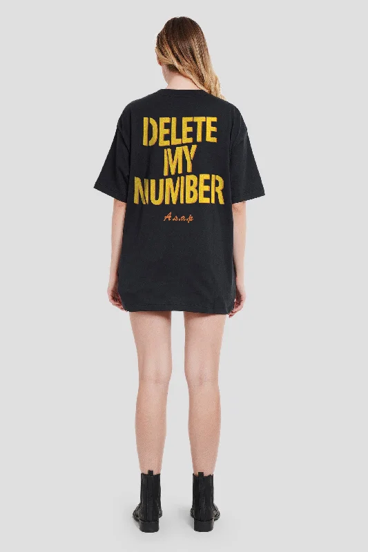 Delete My Number Black Oversized Fit T-Shirt Women V-Neck T-Shirt Long Sleeve Cotton Delete My Number Black Oversized Fit T-Shirt Women V-Neck T-Shirt Long Sleeve Cotton