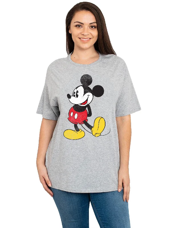 Mickey Mouse T-Shirt Short Sleeve Disney Women's Plus Size Heather Gray Polka Dot Checkered Tartan Mickey Mouse T-Shirt Short Sleeve Disney Women's Plus Size Heather Gray Polka Dot Checkered Tartan